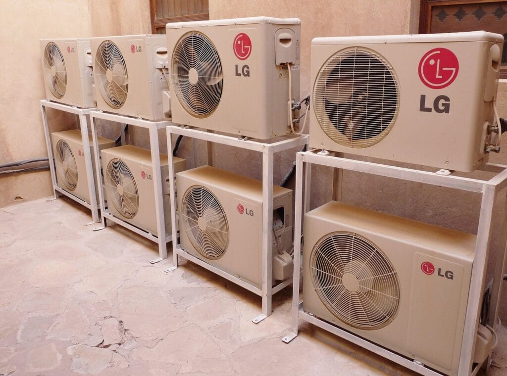 a group of air conditioning units